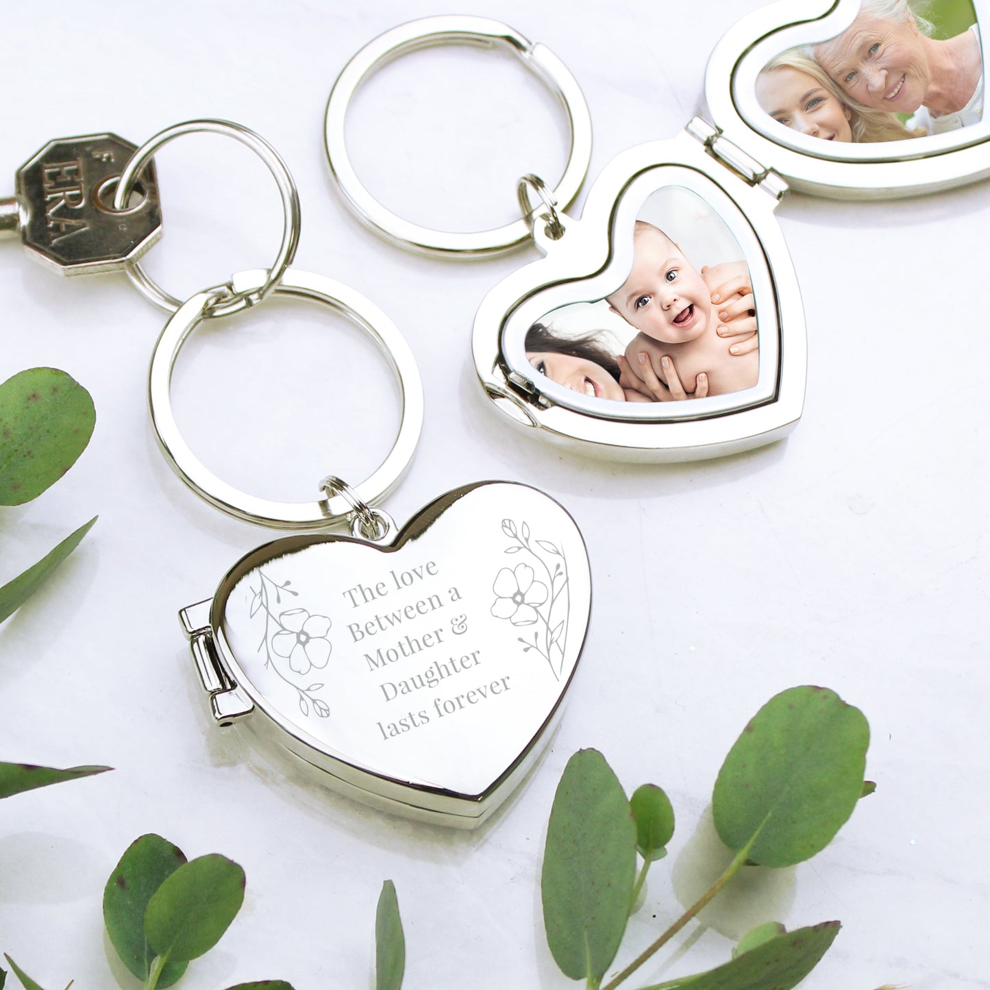 Personalised Floral Heart Photo Frame Keyring: 8 - Keyrings By Gift Moments