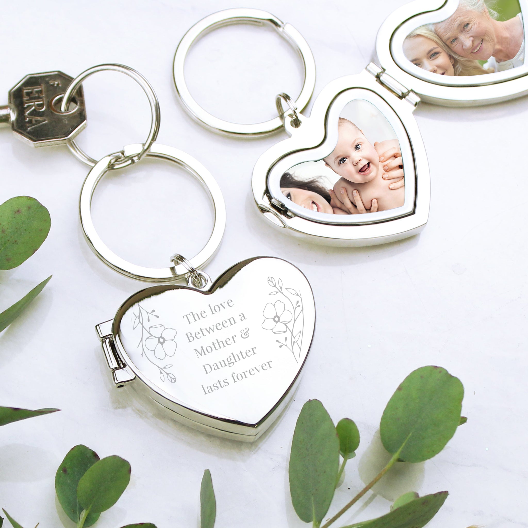 Personalised Floral Heart Photo Frame Keyring: 8 - Keyrings By Gift Moments