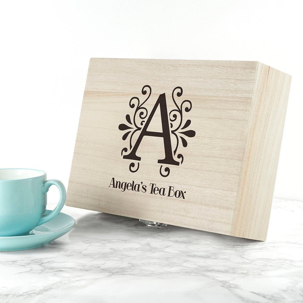 Personalised Floral Initial Tea Box Selection: 3 Charcoal Tea Boxes By Gift Moments