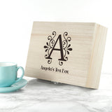 Personalised Floral Initial Tea Box Selection: 3 Charcoal Tea Boxes By Gift Moments