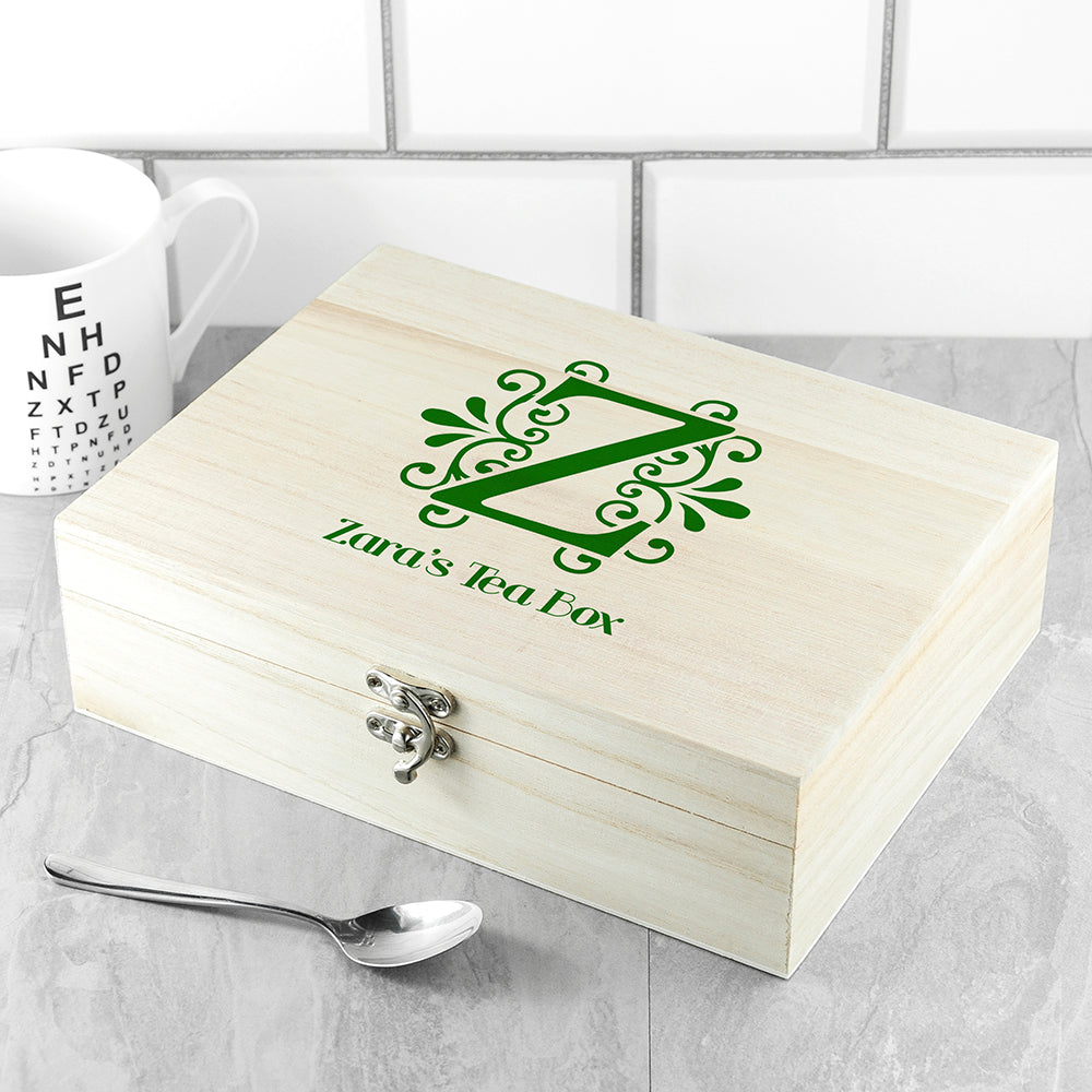Personalised Floral Initial Tea Box Selection: 1 Green Tea Boxes By Gift Moments