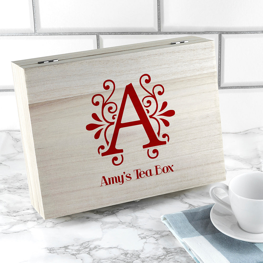 Personalised Floral Initial Tea Box Selection: 2 Red Tea Boxes By Gift Moments