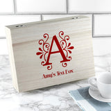 Personalised Floral Initial Tea Box Selection: 2 Red Tea Boxes By Gift Moments