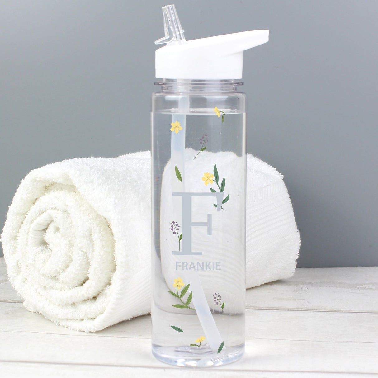 Personalised Floral Initial Water Bottle: 3 Water Bottles By Gift Moments