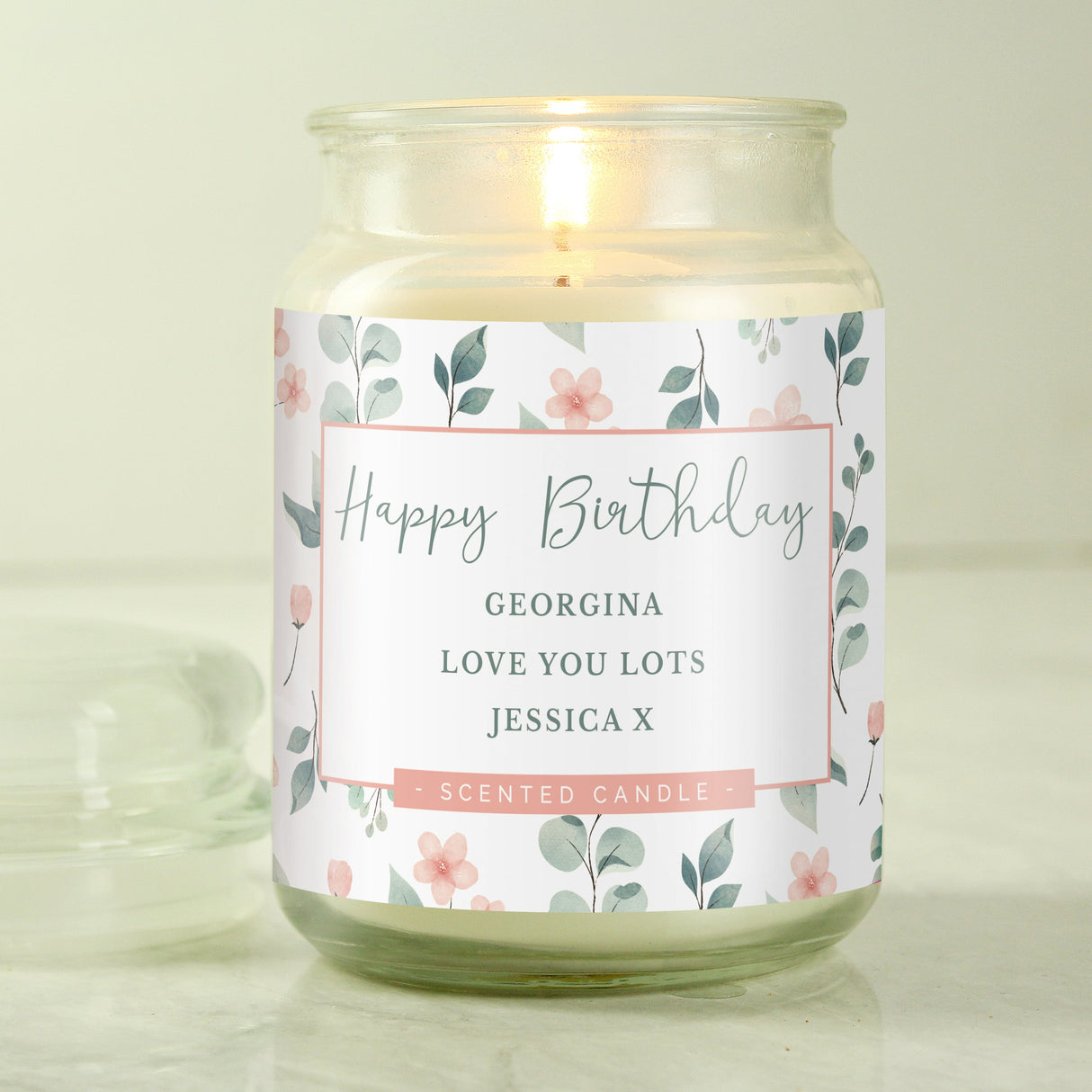 Personalised Floral Large Scented Jar Candle: 3 - Candles By Gift Moments