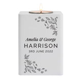 Personalised Floral Leaf White Wooden Tea Light Holder: 5 - Candle Holders By Gift Moments