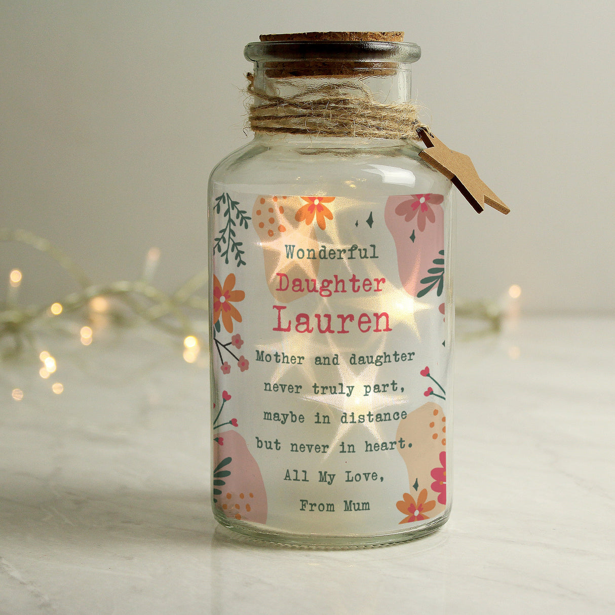 Personalised Floral LED Glass Jar: 2 - LED Lighting By Gift Moments