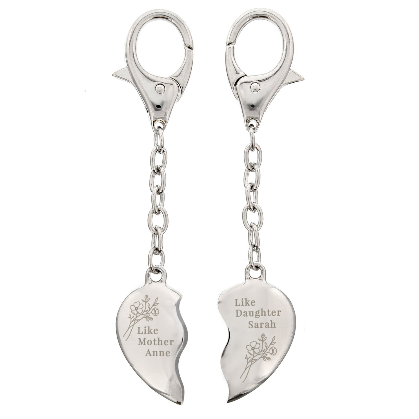 Personalised Floral Mother Daughter Two Heart Keyring: 4 - Keyrings By Gift Moments
