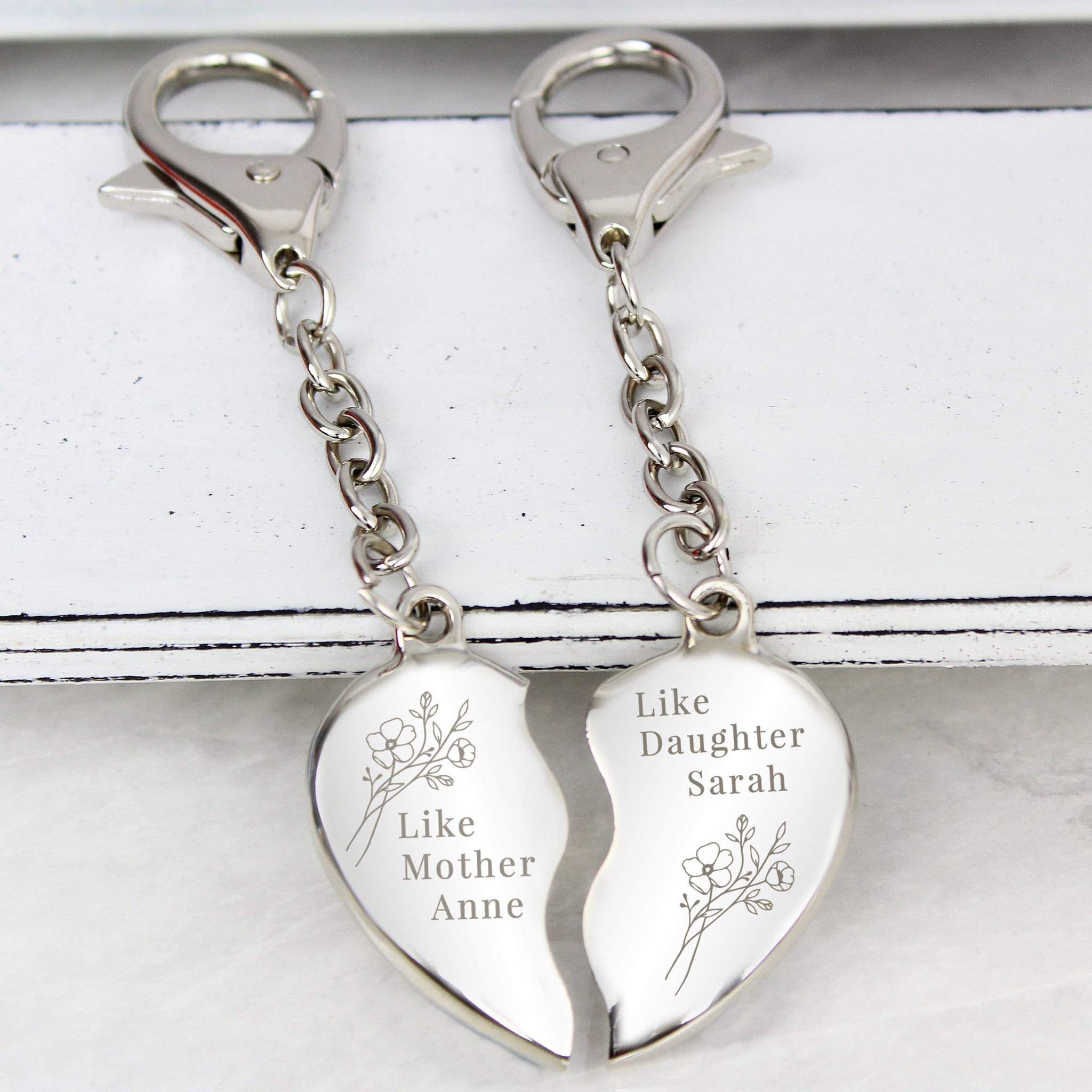 Personalised Floral Mother Daughter Two Heart Keyring: 2 - Keyrings By Gift Moments