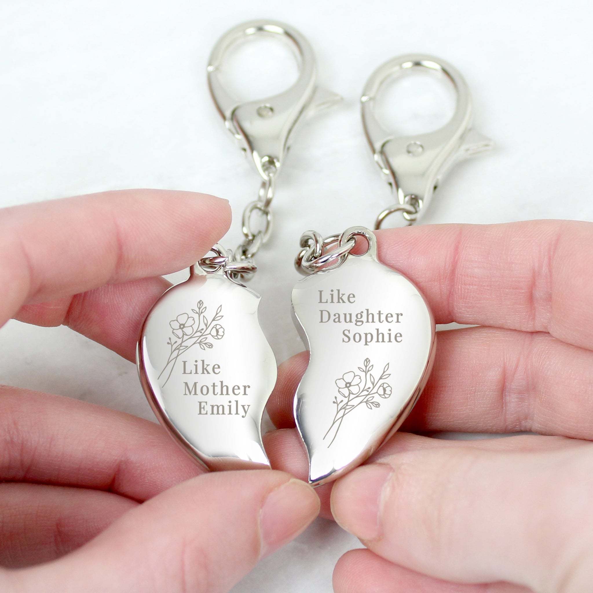 Personalised Floral Mother Daughter Two Heart Keyring: 1 - Keyrings By Gift Moments