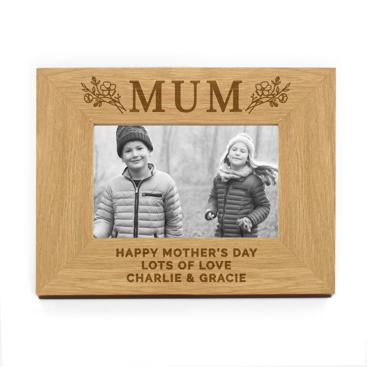 Personalised Floral Mum 6x4 Oak Finish Photo Frame: 5 - Photo Frames By Gift Moments