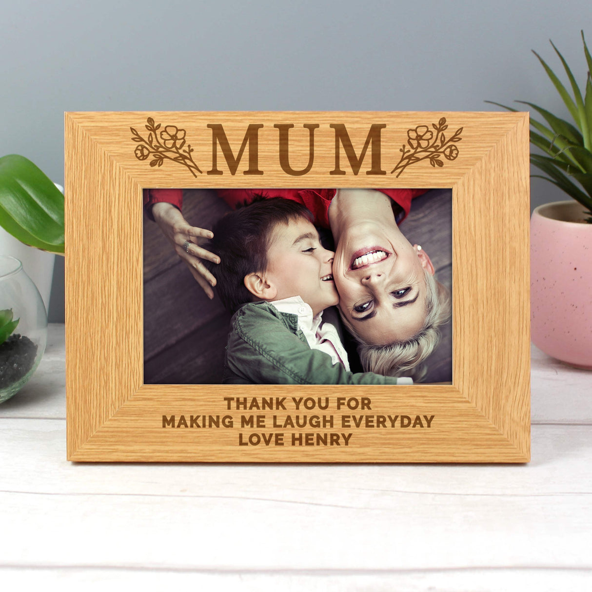 Personalised Floral Mum 6x4 Oak Finish Photo Frame: 2 - Photo Frames By Gift Moments