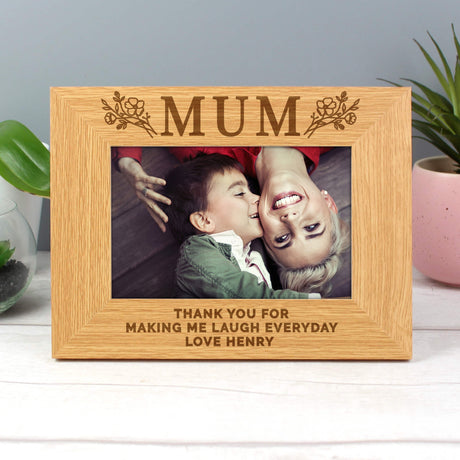 Personalised Floral Mum 6x4 Oak Finish Photo Frame: 2 - Photo Frames By Gift Moments