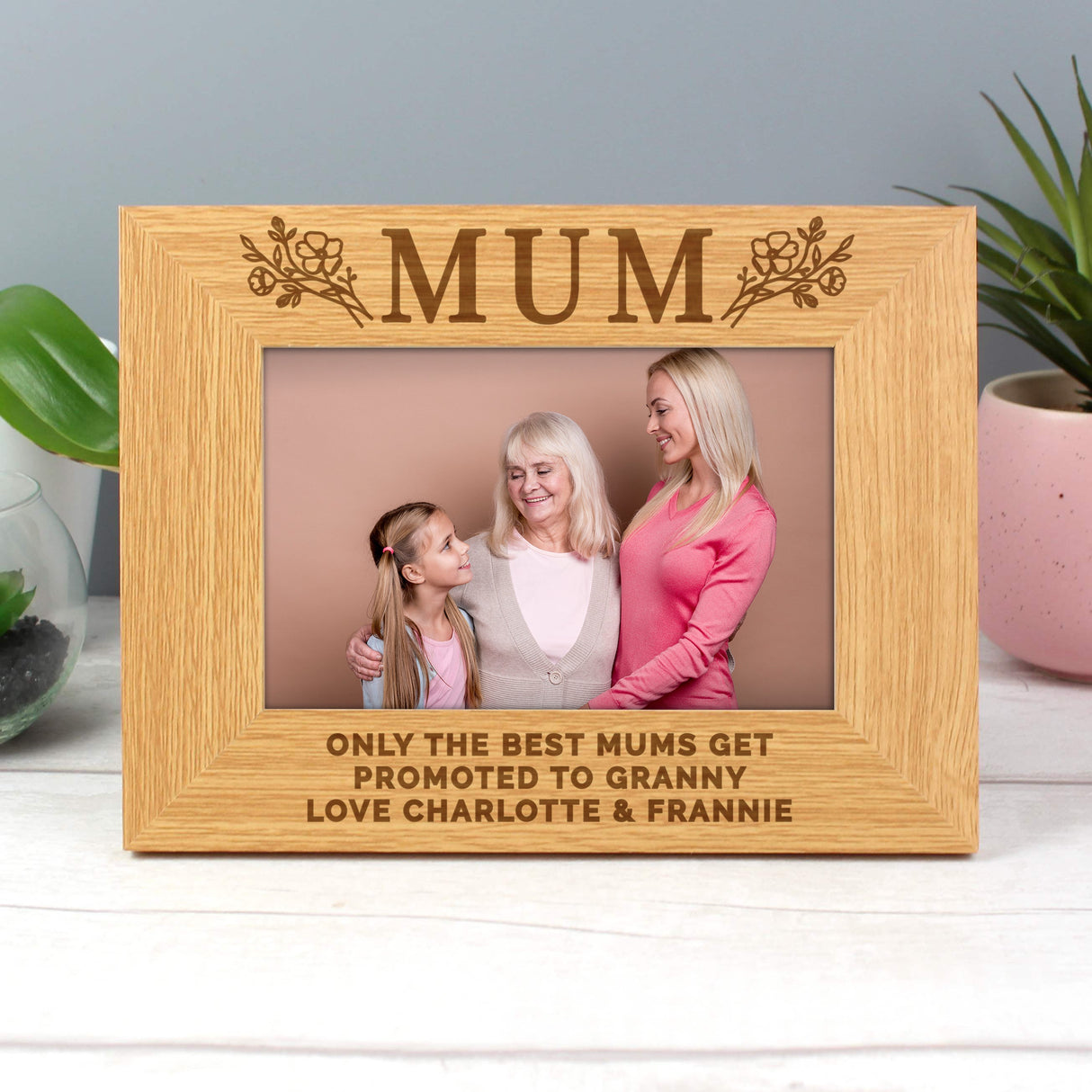 Personalised Floral Mum 6x4 Oak Finish Photo Frame: 7 - Photo Frames By Gift Moments