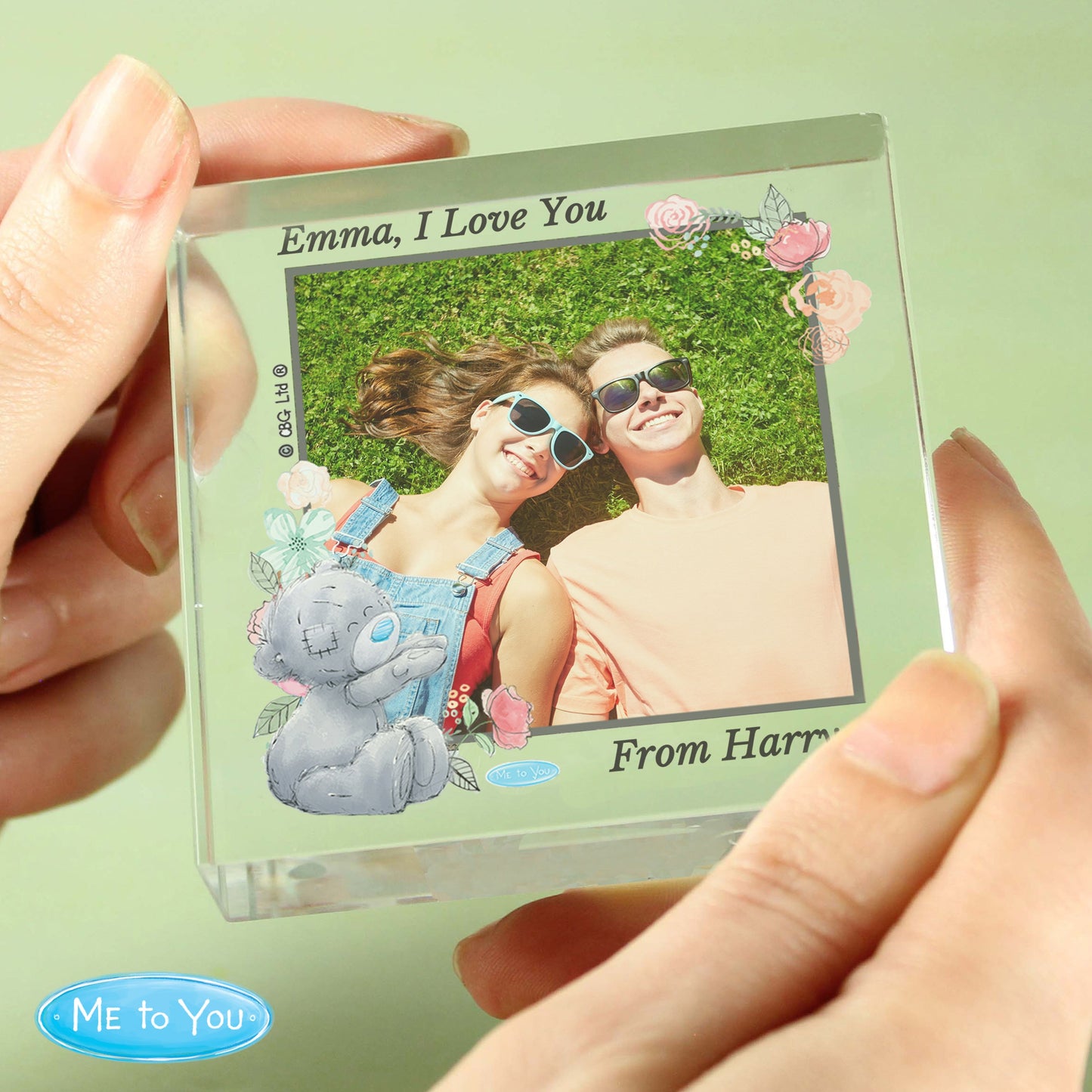 Personalised Me To You Floral Photo Upload Crystal Token: 4 - Crystal Tokens