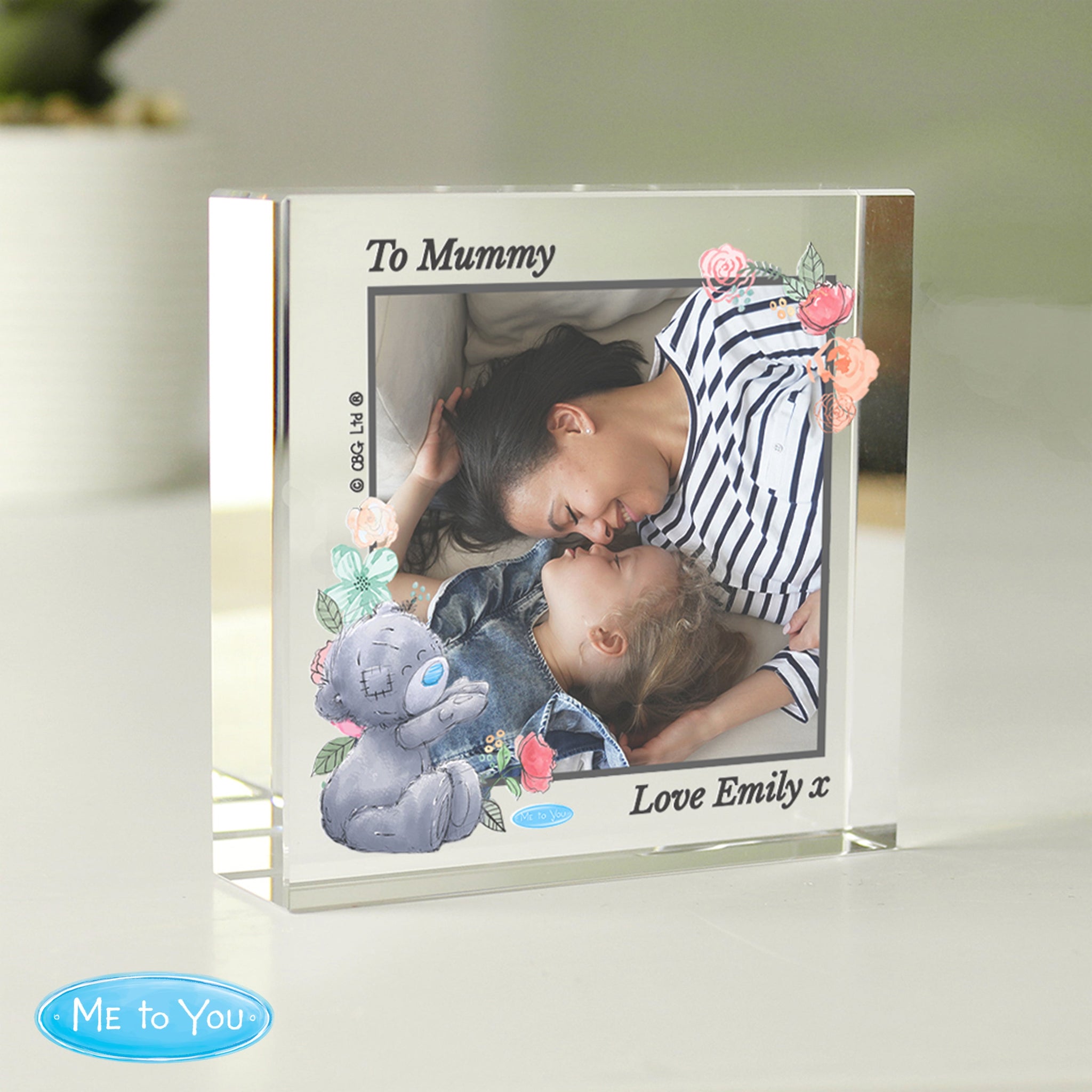 Personalised Me To You Floral Photo Upload Crystal Token: 1 - Crystal Tokens