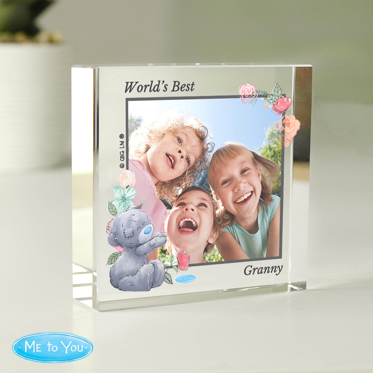 Personalised Me To You Floral Photo Upload Crystal Token: 2 - Crystal Tokens