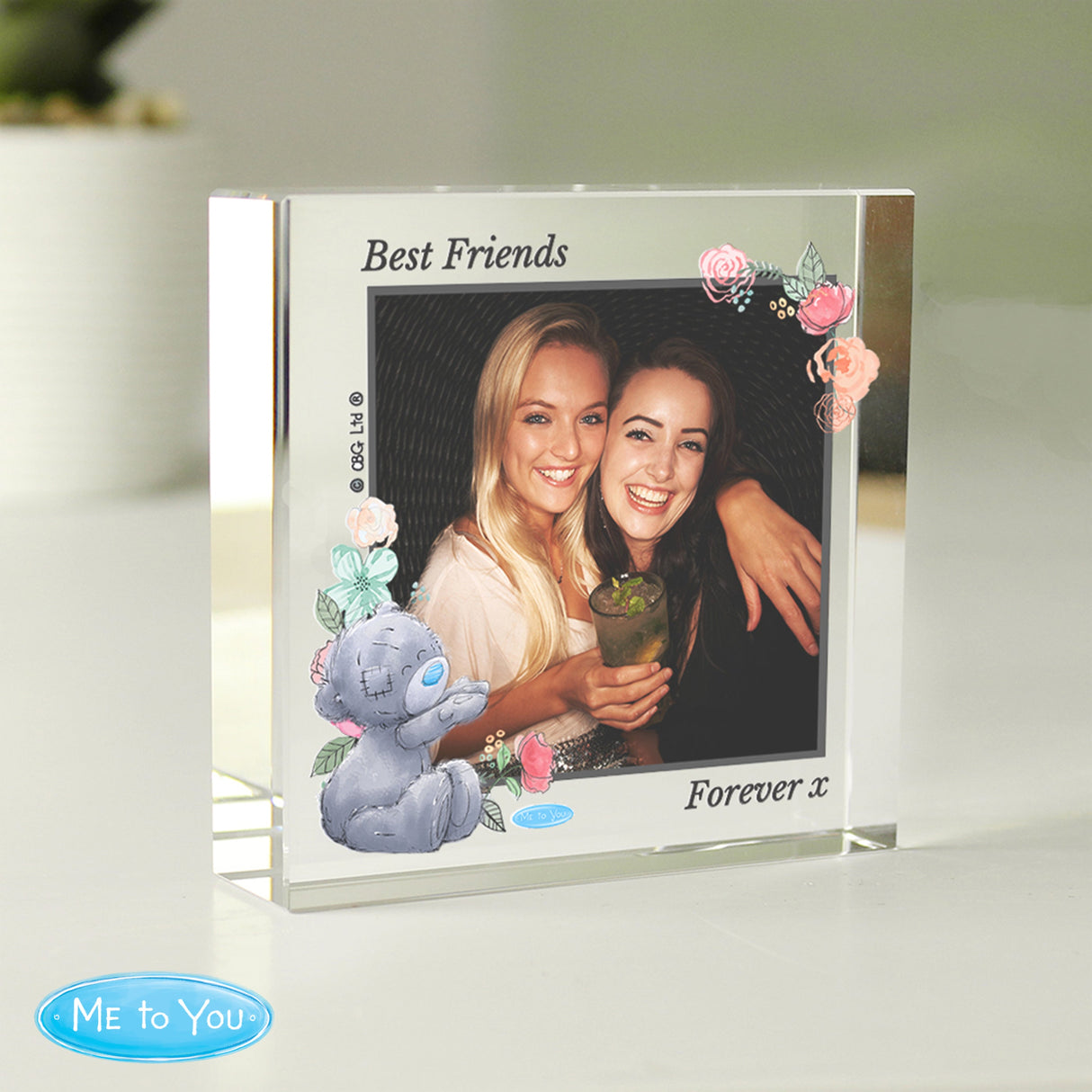 Personalised Me To You Floral Photo Upload Crystal Token: 3 - Crystal Tokens