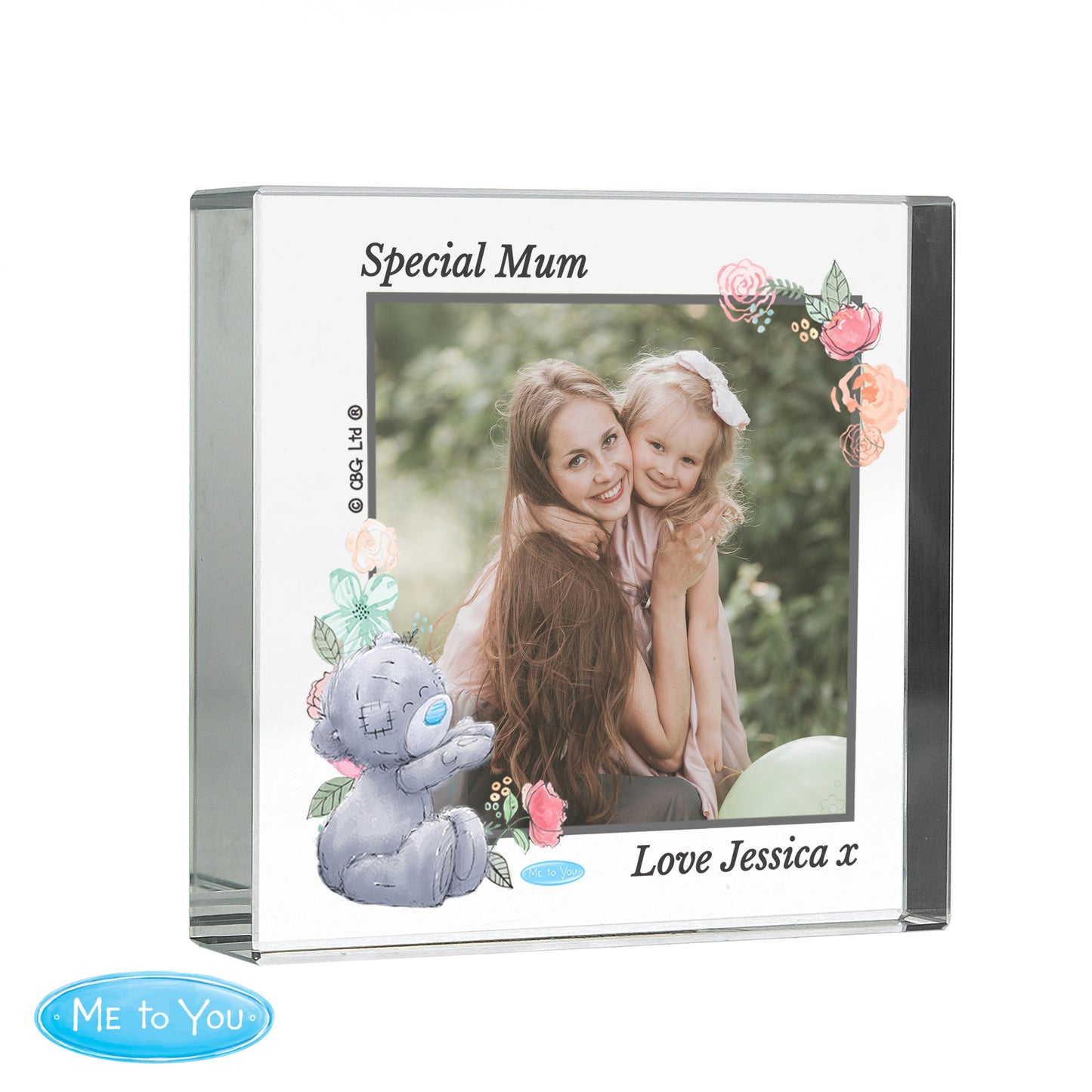 Personalised Me To You Floral Photo Upload Crystal Token: 5 - Crystal Tokens