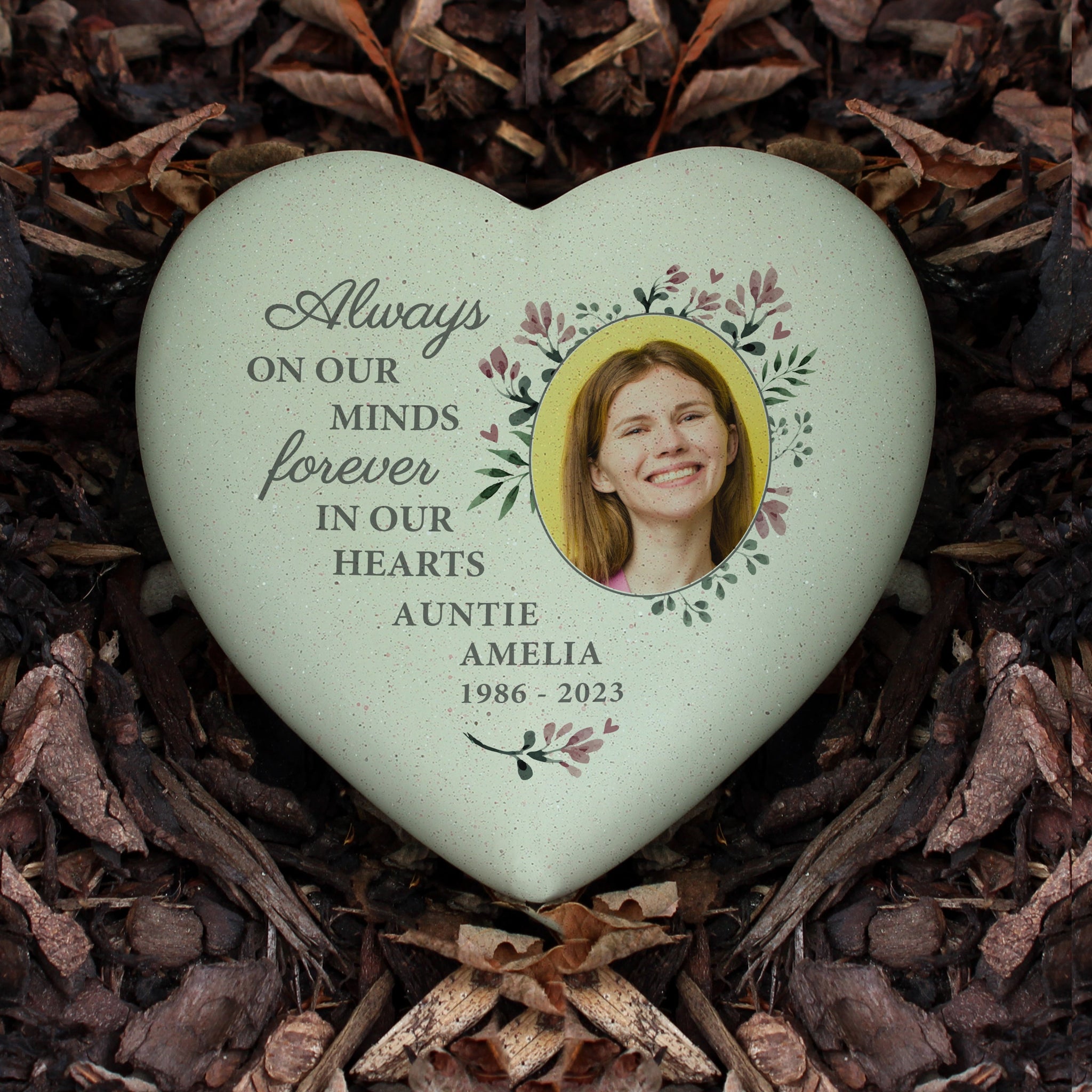 Personalised Floral Photo Upload Memorial Resin Heart: 4 - Memorials By Gift Moments