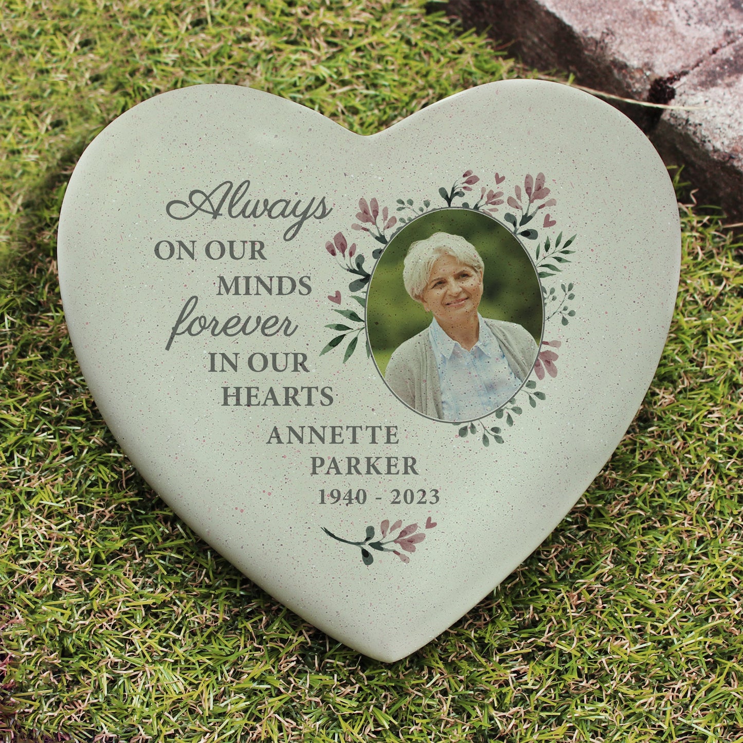 Personalised Floral Photo Upload Memorial Resin Heart: 1 - Memorials By Gift Moments