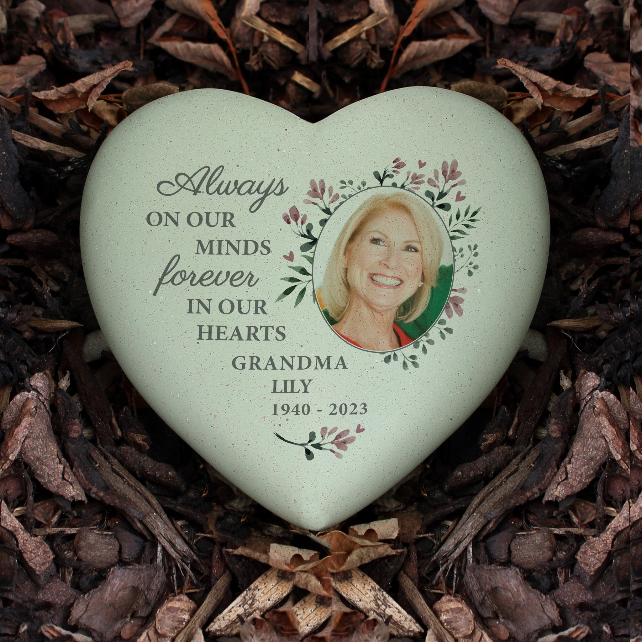 Personalised Floral Photo Upload Memorial Resin Heart: 3 - Memorials By Gift Moments
