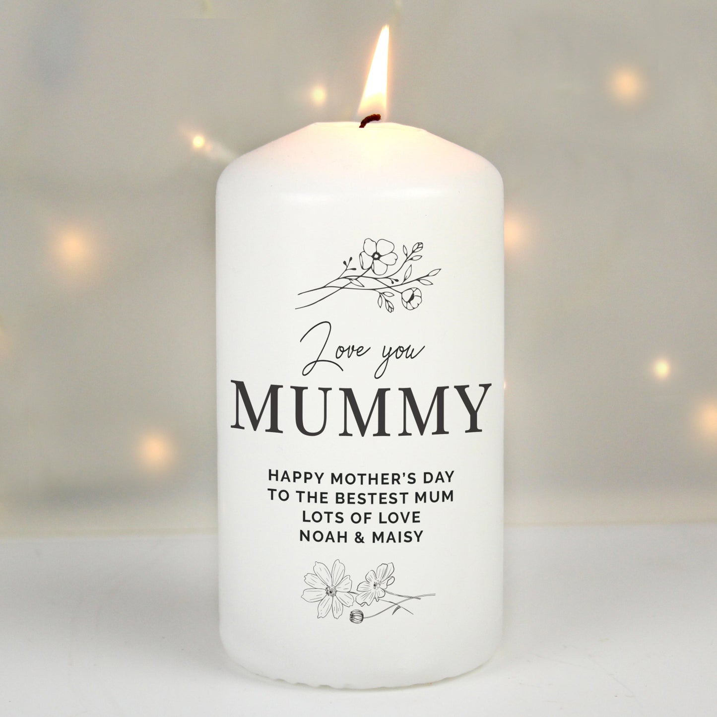 Personalised Floral Pillar Candle: 2 - Candles By Gift Moments