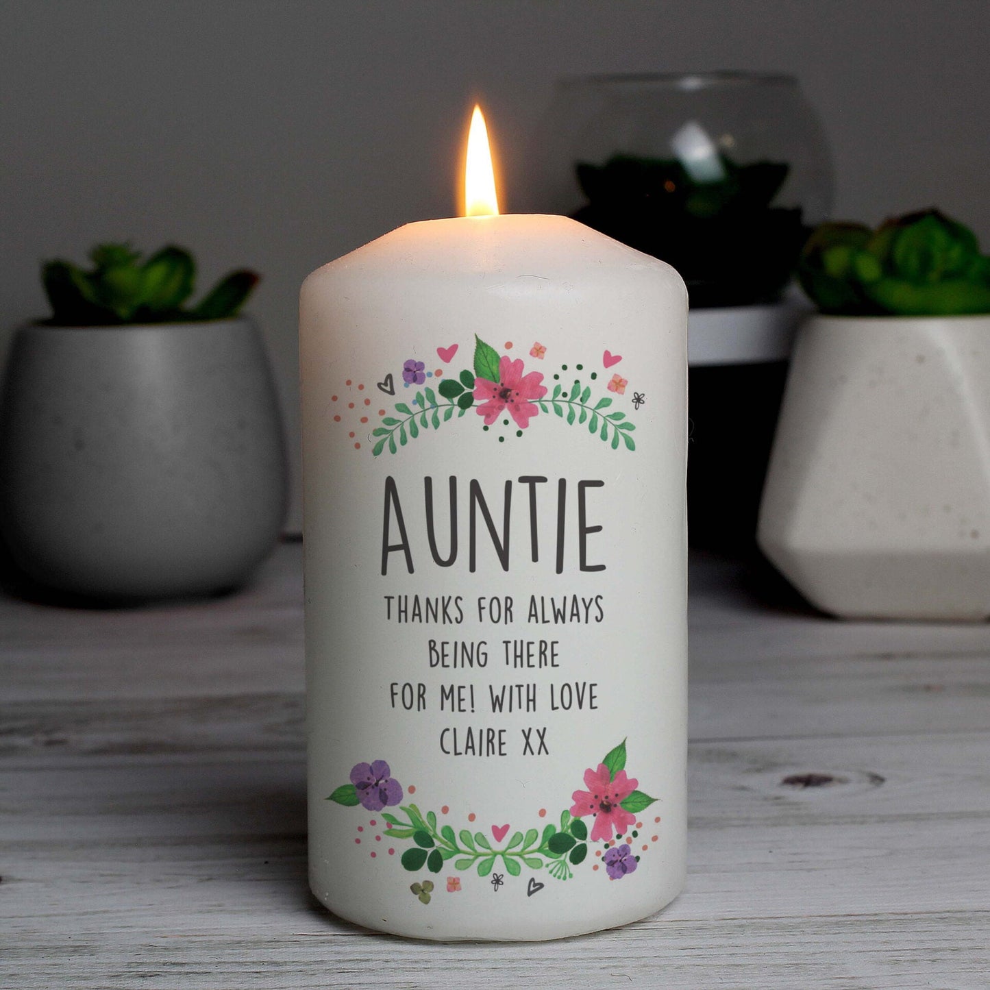 Personalised Floral Pillar Candle: 3 - Candles By Gift Moments