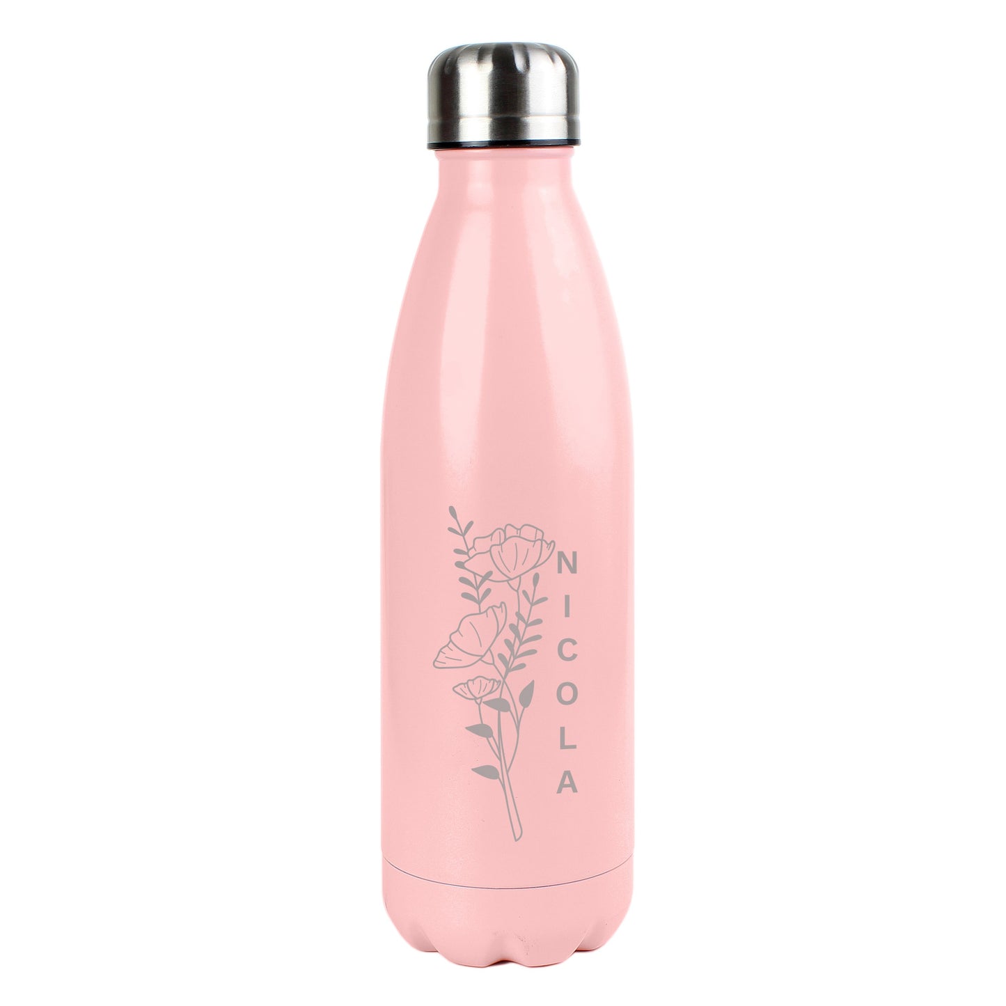 Personalised Floral Pink Metal Insulated Drinks Bottle: 5 - Water Bottles By Gift Moments