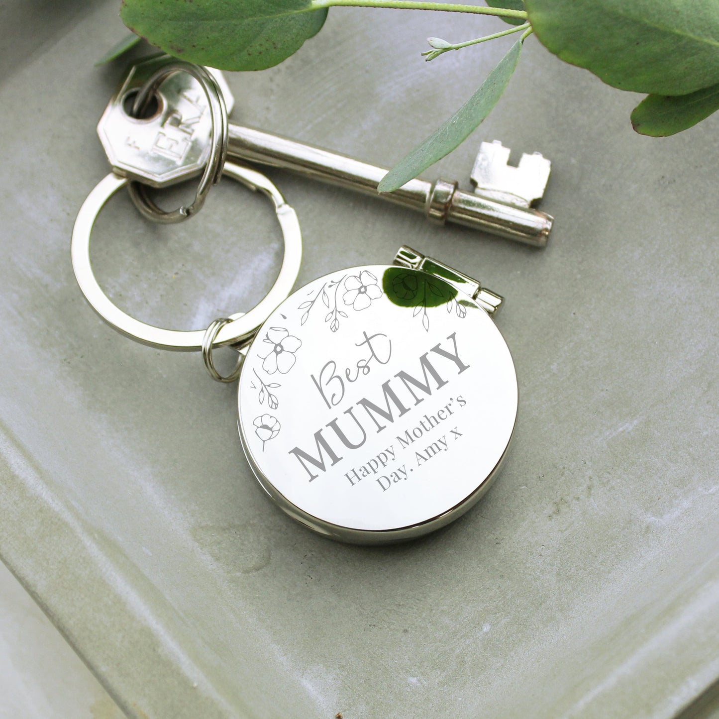 Personalised Floral Round Photo Frame Keyring: 2 - Keyrings By Gift Moments