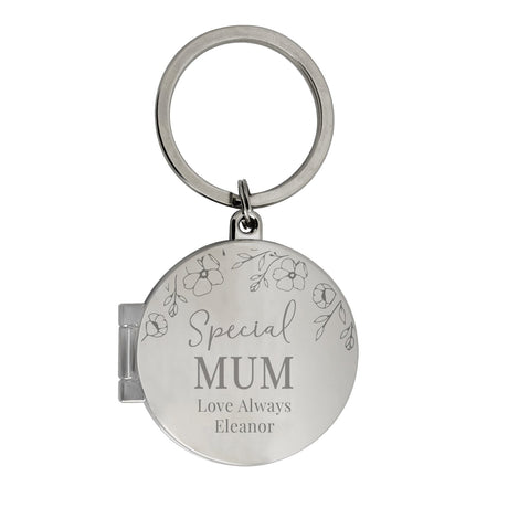 Personalised Floral Round Photo Frame Keyring: 5 - Keyrings By Gift Moments