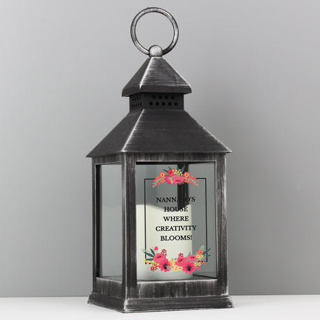 Personalised Floral Rustic Black Lantern: 9 - LED Lighting By Gift Moments