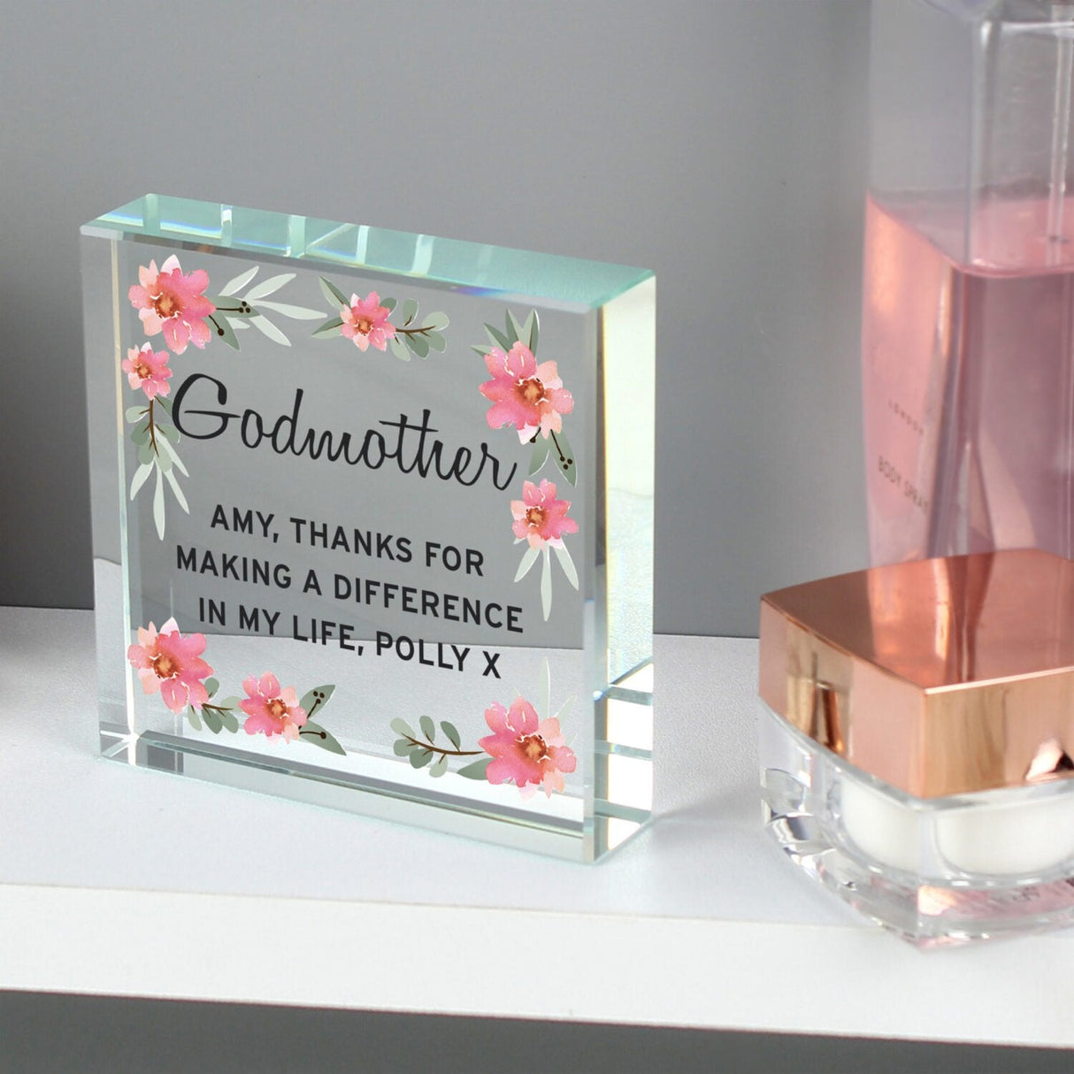 Personalised Floral Sentimental Crystal Token: 4 - Crystal Tokens By Gift Moments