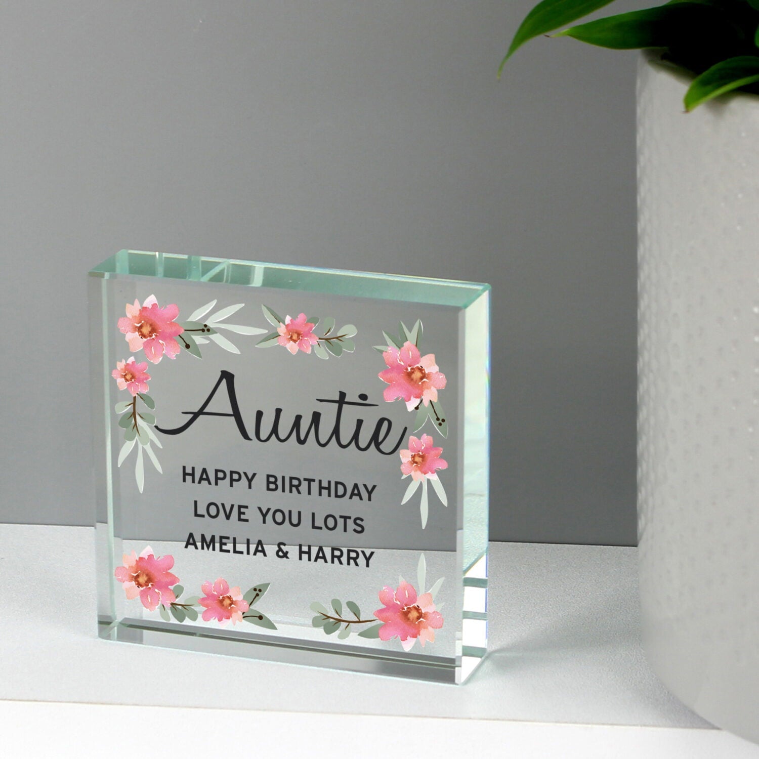 Personalised Floral Sentimental Crystal Token: 3 - Crystal Tokens By Gift Moments