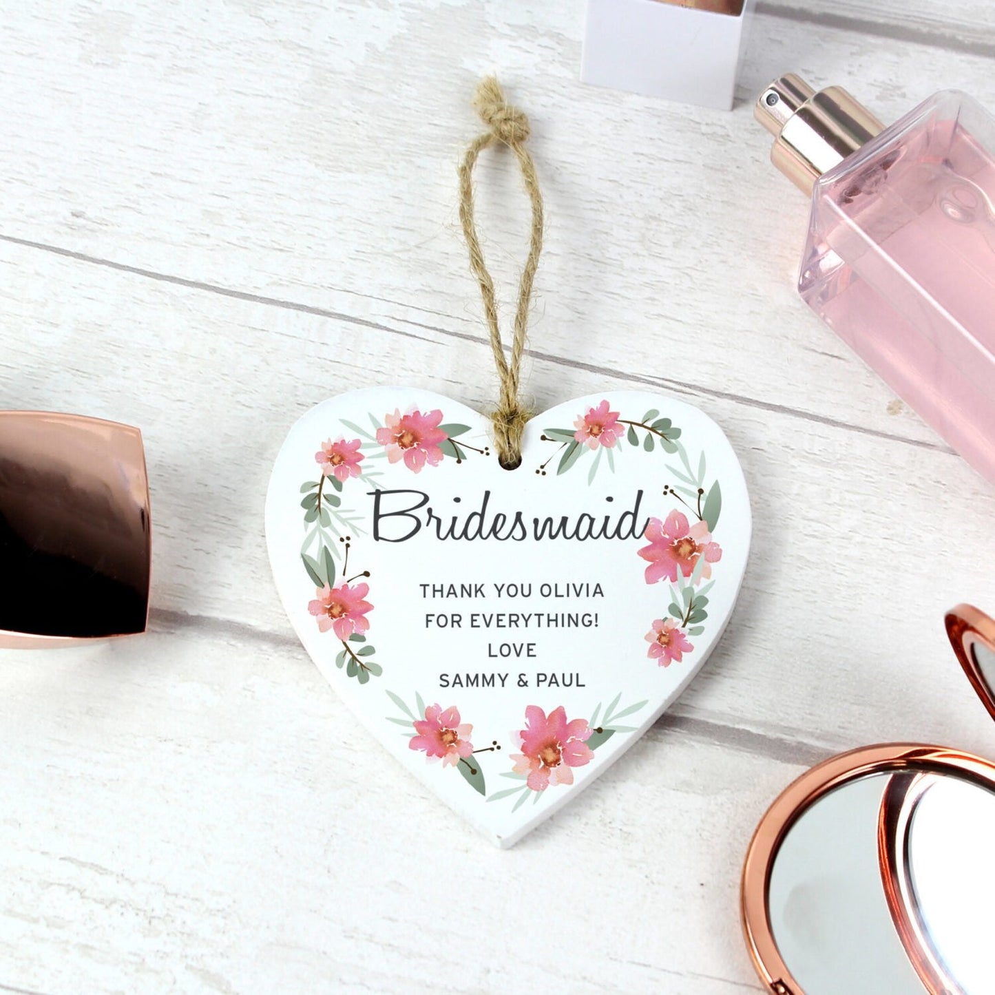 Personalised Floral Sentimental Wooden Heart Decoration: 1 - Decorations By Gift Moments