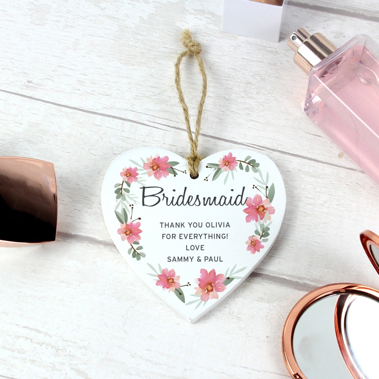 Personalised Floral Sentimental Wooden Heart Decoration: 1 - Decorations By Gift Moments