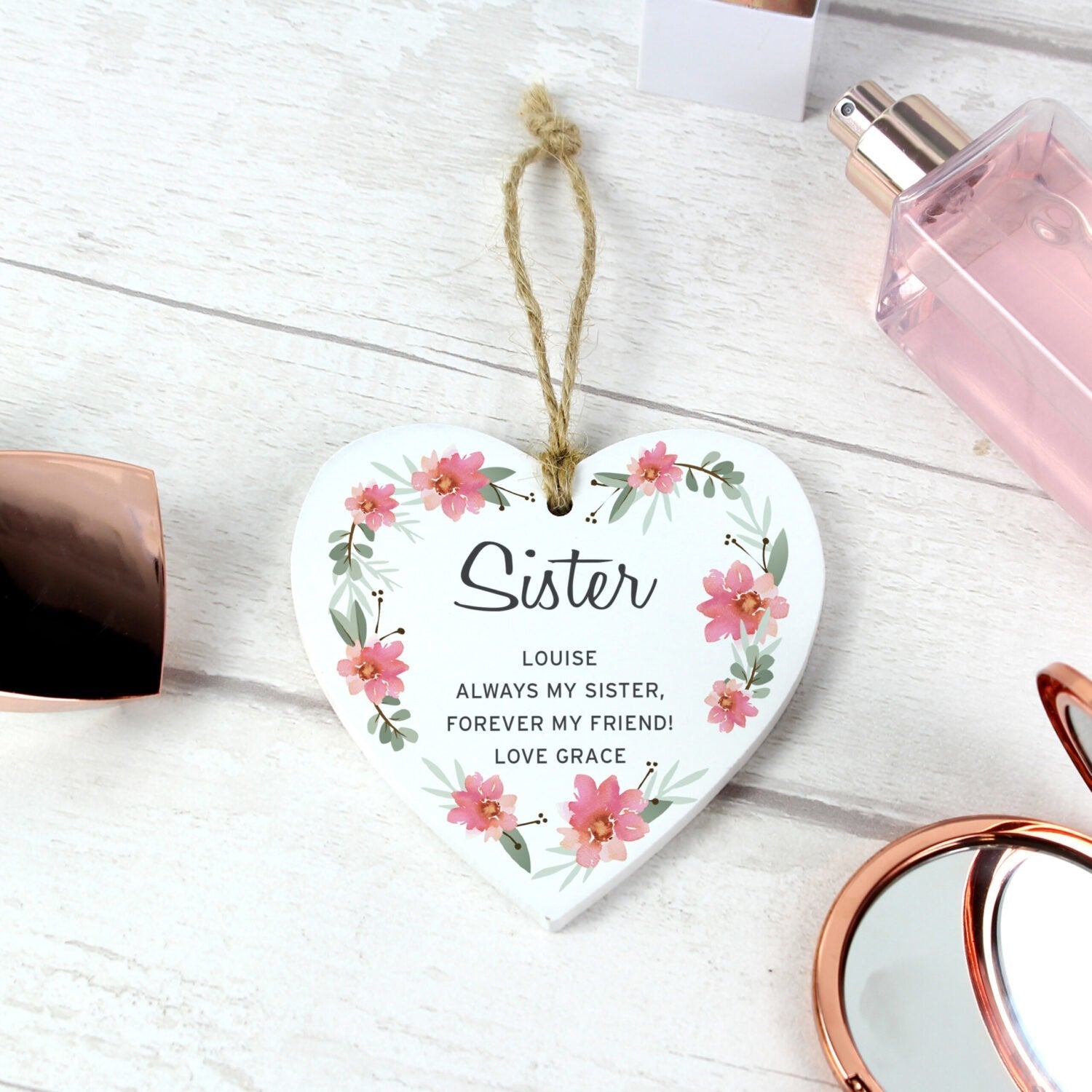 Personalised Floral Sentimental Wooden Heart Decoration: 2 - Decorations By Gift Moments