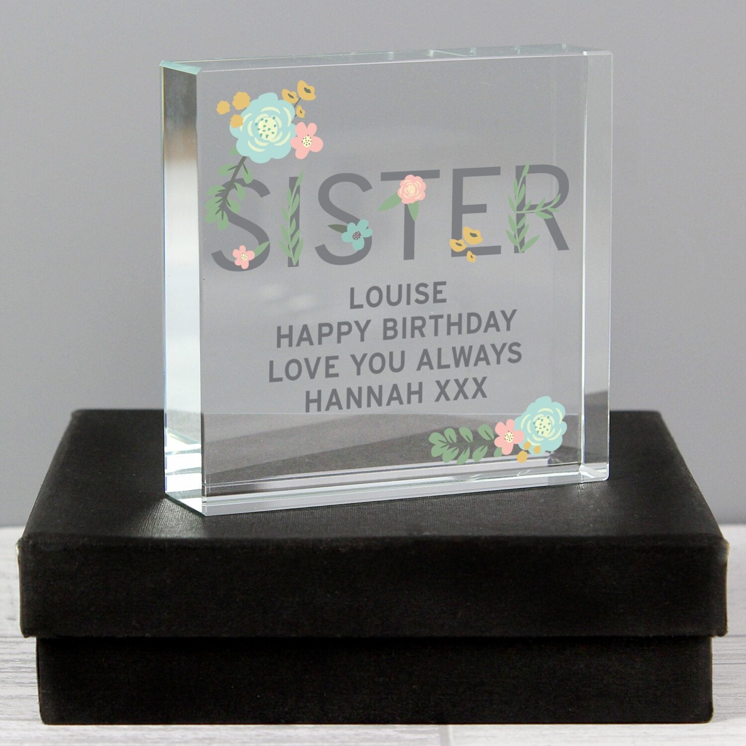 Personalised Floral Sister Crystal Token: 1 - Crystal Tokens By Gift Moments