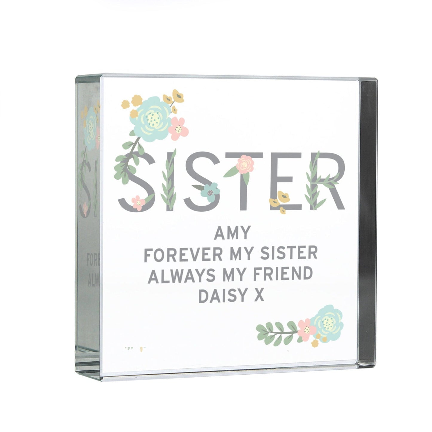 Personalised Floral Sister Crystal Token: 5 - Crystal Tokens By Gift Moments