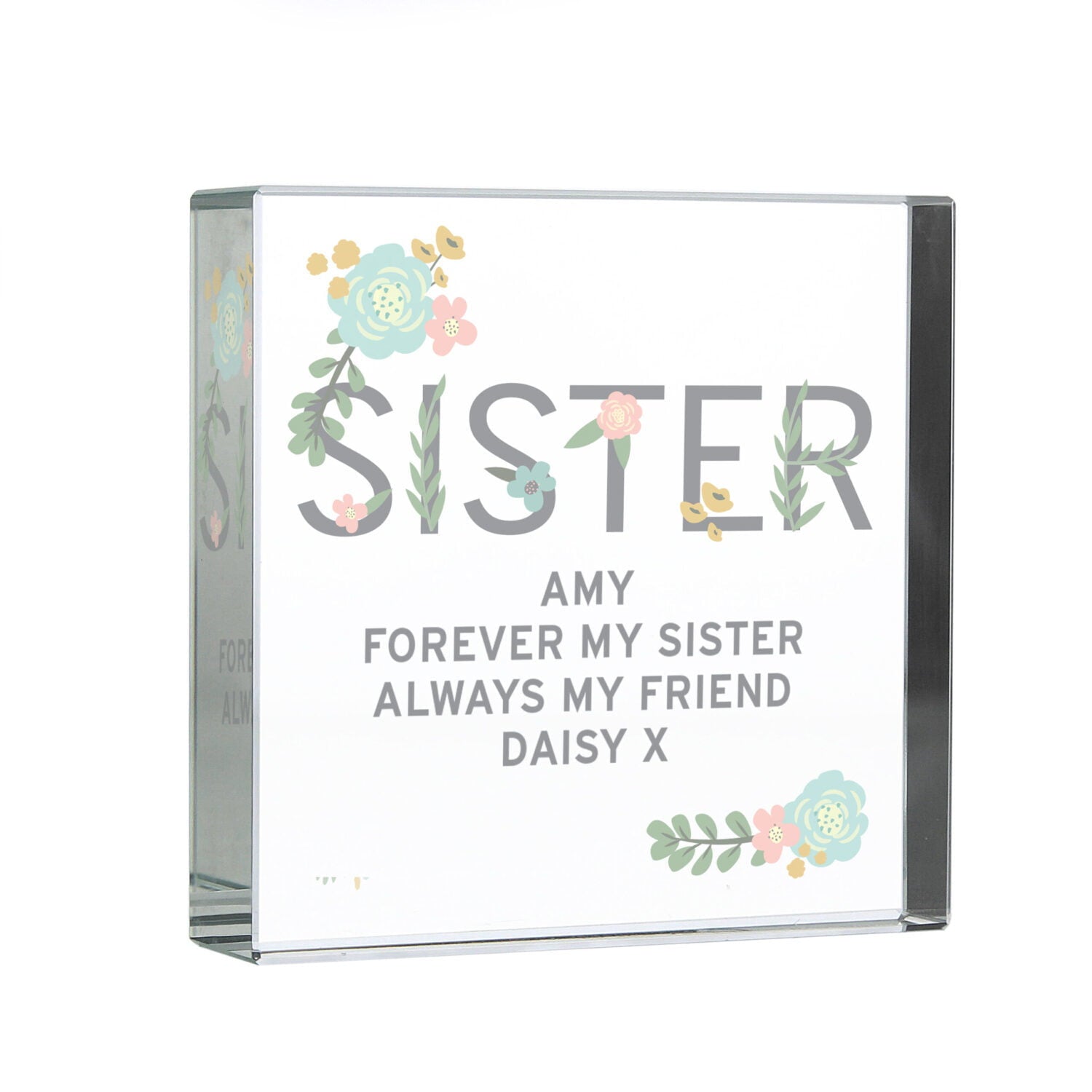 Personalised Floral Sister Crystal Token: 5 - Crystal Tokens By Gift Moments