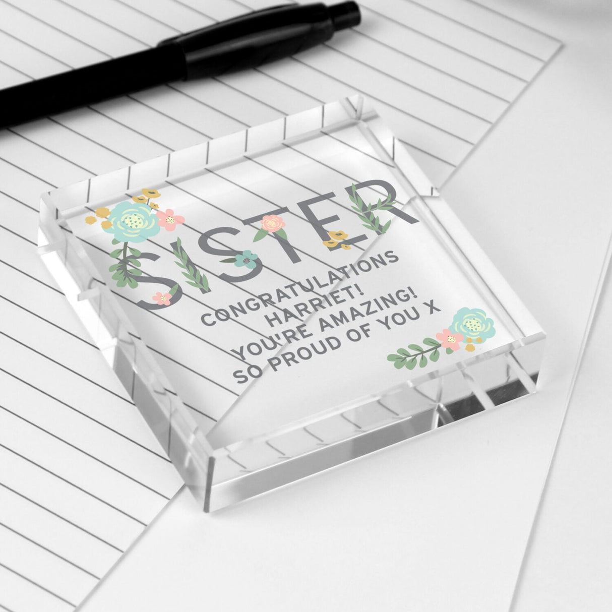 Personalised Floral Sister Crystal Token - Shop Crystal Tokens At Gift Moments - 2