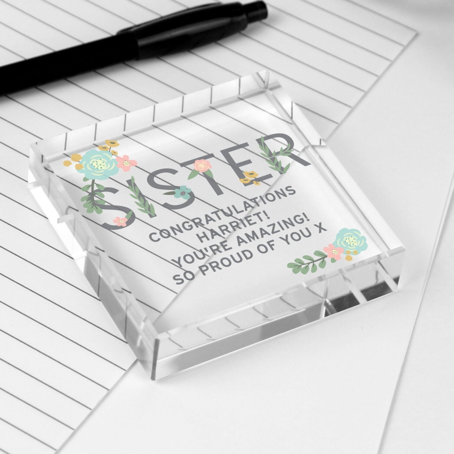 Personalised Floral Sister Crystal Token: 2 - Crystal Tokens By Gift Moments