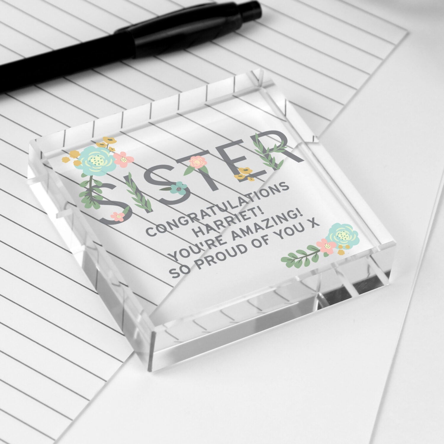 Personalised Floral Sister Crystal Token: 2 - Crystal Tokens By Gift Moments