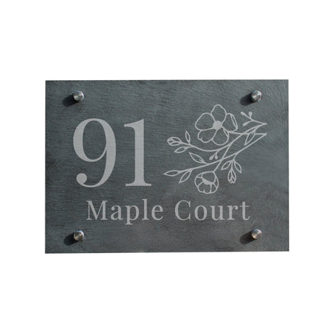 Personalised Floral Slate House Sign: 4 - House Signs By Gift Moments