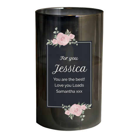 Personalised Floral Smoked Glass LED Candle: 5 - LED Lighting By Gift Moments