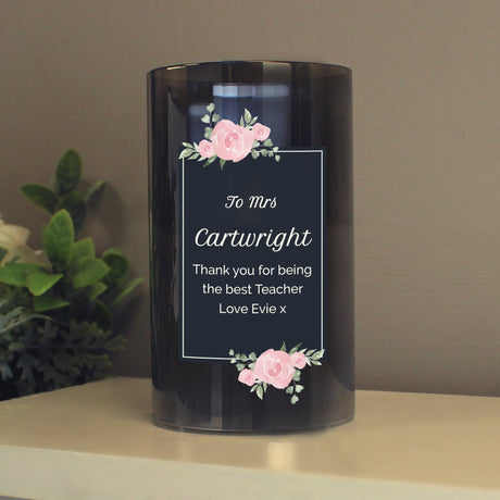 Personalised Floral Smoked Glass LED Candle: 4 - LED Lighting By Gift Moments