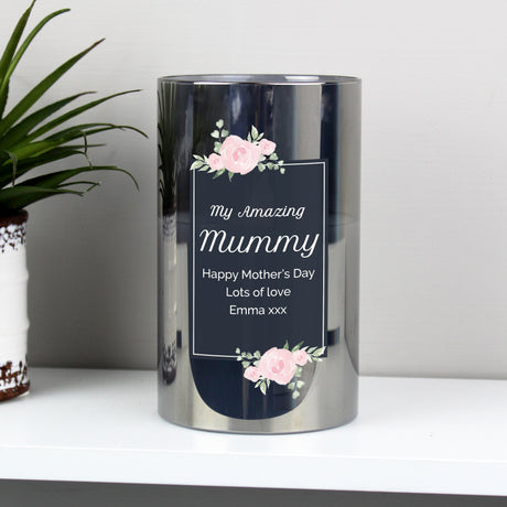 Personalised Floral Smoked Glass LED Candle: 1 - LED Lighting By Gift Moments