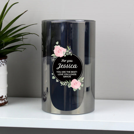 Personalised Floral Smoked Glass LED Candle: 6 - LED Lighting By Gift Moments