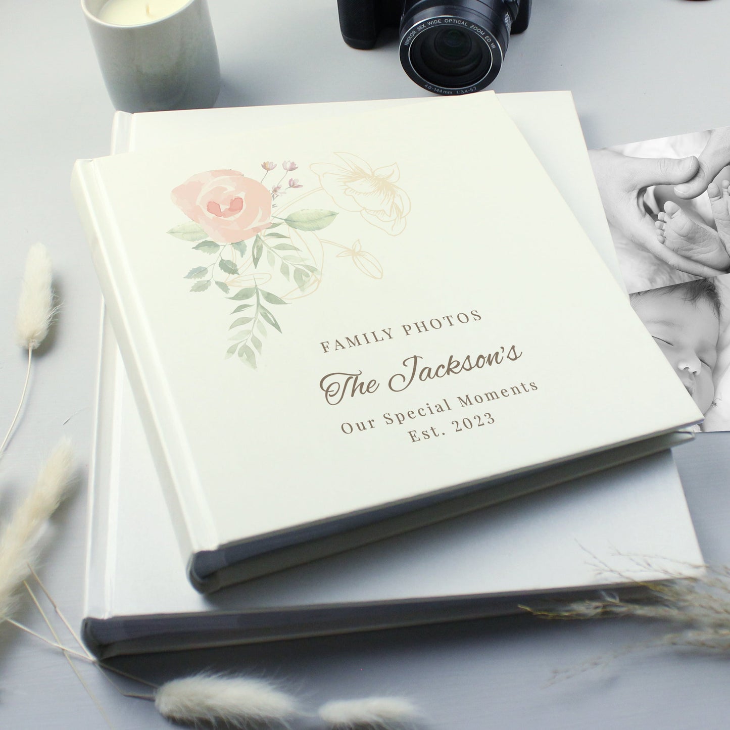 Personalised Floral Square Photo Album: 2 - Photo Albums By Gift Moments