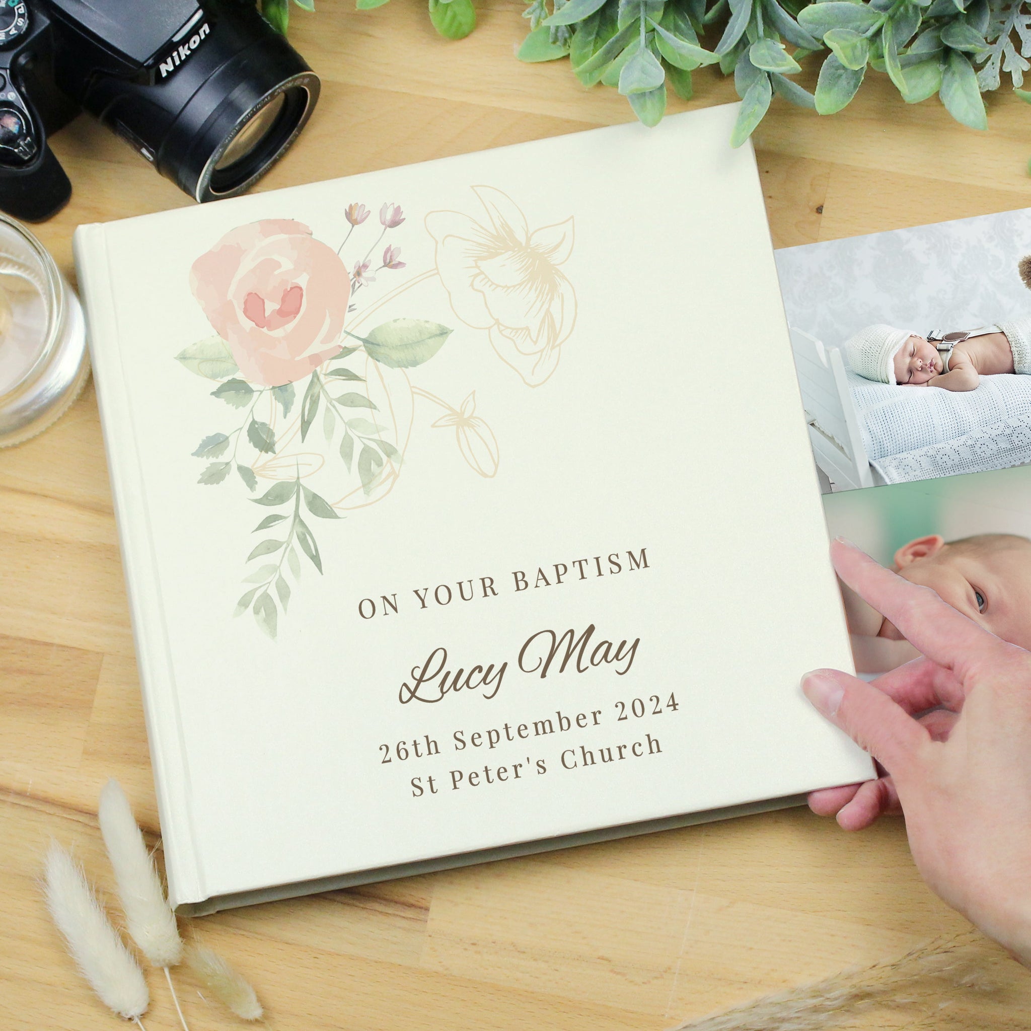 Personalised Floral Square Photo Album: 3 - Photo Albums By Gift Moments